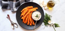 Crispy Sweet Potato Fries with Zesty Yogurt Dip