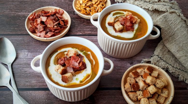 Velouté Pumpkin Soup with Bacon and Croutons - A Delightful Fall Recipe