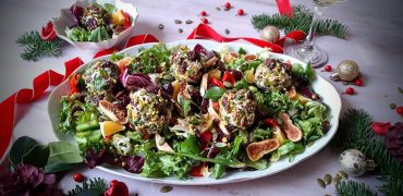 Christmas Green Salad with Colorful Cheese Balls Recipe