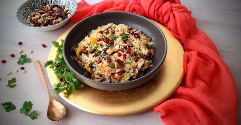 Festive Pilaf with Peppers, Artichokes, and Pomegranate