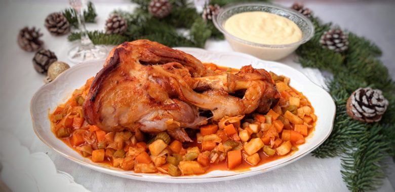 Braised Pork Shanks Recipe with Vegetables and Celeriac Puree