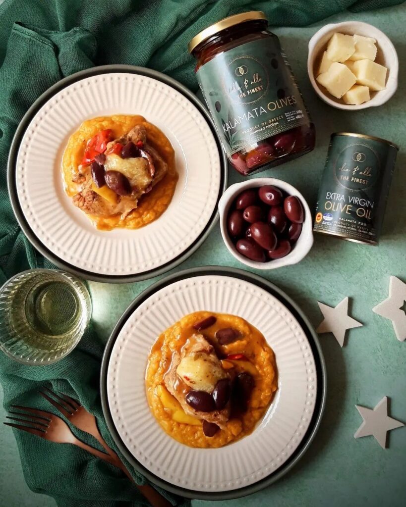 Mediterranean Pork with Olives and Sweet Potato Mash: A Festive Delight! 2 Pork with Olives and Sweet Potato Mash