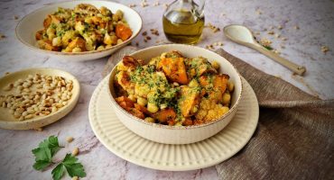 Chickpea Salad with winter Vegetables and Pine nuts