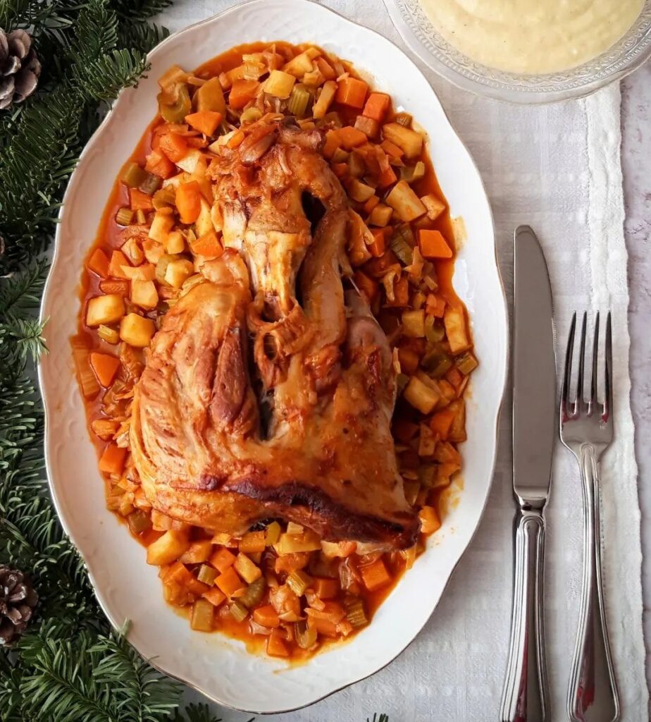 Braised Pork Shanks Recipe with Vegetables and Celeriac Puree 2 Braised Pork Shanks Recipe