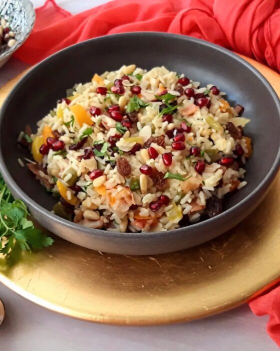 Festive Pilaf with Peppers, Artichokes, and Pomegranate Recipe
