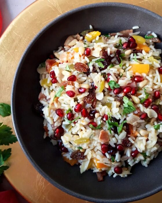 Festive Pilaf with Peppers, Artichokes, and Pomegranate Recipe