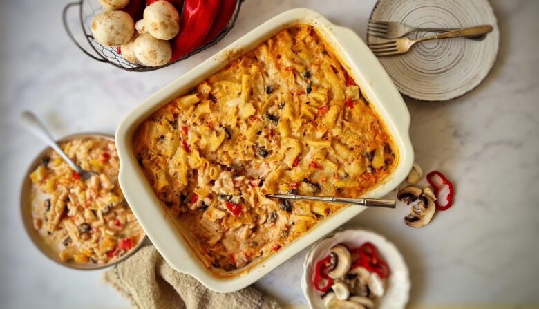 Quick Oven Pasta with Vegetables and Ham Recipe